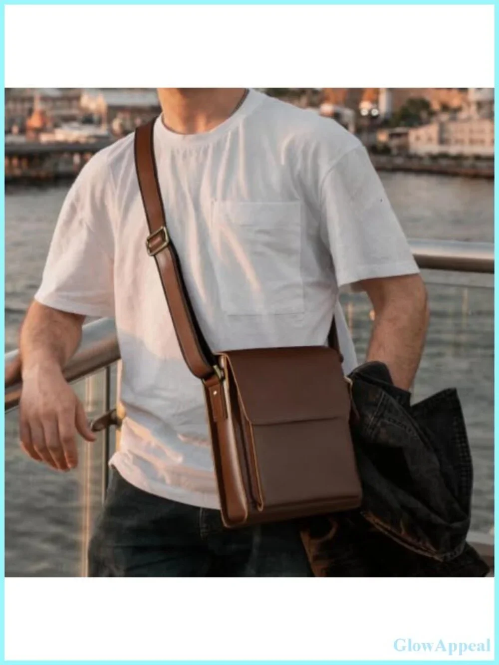 Genuine Cowhide Leather Crossbody Messenger Bag Work Travel Fits 9.7 iPad
